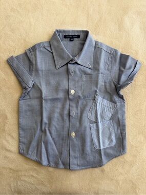 Nicholas & Bears' Short-Sleeve Button-Down Shirt in Slate Blue with Patch Pocket